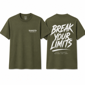 T-shirt décontracté pour homme Sangita en coton éponge 100 % vert olive, à manches courtes, col rond, coupe classique, motif lettres imprimé, écologique - Product Image 1