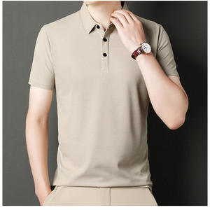 T-shirt d'été personnalisable pour homme en coton tricoté extensible à manches courtes et boutons, couleur unie ou imprimé, vente en gros - Product Image 3