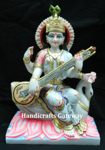 White Marble Maa Saraswati Marble Statue - Product Image 4