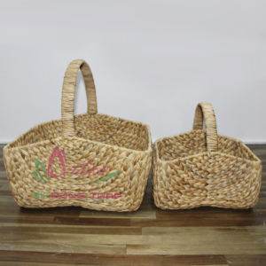 Panier en jacinthe d'eau fait main, rustique et écologique, avec poignées hautes, pour pique-nique et rangement, emboîtable - Product Image 6