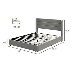 Base letto matrimoniale grigio chiaro con cassetti contenitore resistenti, doghe in legno silenziose e testiera per camera da letto - Product Image 3