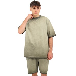 T-shirt décontracté pour homme de haute qualité, 100 % coton, coupe oversize, col montant, style vintage délavé à l'acide, épaules tombantes, option grandes tailles - Product Image 5