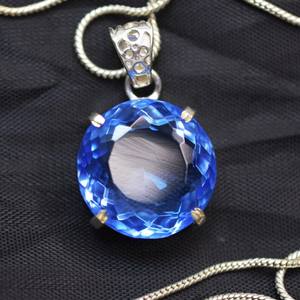 Pendentif Charme en Topaze Bleue Naturelle, Pierre Précieuse Taillée, Argent Sterling 925 Certifié, Bijou Vintage Tendance, Cadeau Idéal pour Elle et Lui - Product Image 3