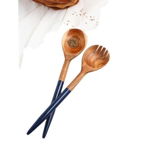 Poignée imprimée en résine avec acacia et bois de mangue, ensemble de cuillères à salade, outils de mélange de desserts aux fruits et fourchette pour la fête - Product Image 3