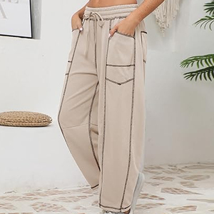Women Spring Embroidered <b>Cargo</b> Sweatpants <b>Wide</b> <b>Leg</b> High Waist Drawstring Joggers Loose Fit Streetwear Casual Lounge 100% Cotton - Product Image 5