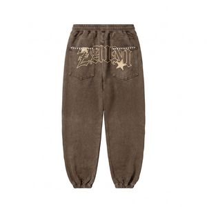420 GSM Premium Cotton Fleece Vintage <b>Brown</b> <b>Jogger</b> Pant Custom Embroidered Rhinestone Logo Manufacturer - Product Image 2