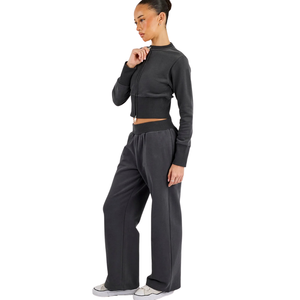 Conjunto Deportivo de Dos Piezas para Mujer, Sudadera Corta con Cierre Completo, Pantalones Anchos con Cintura Ajustable con Cordón, Estilo Casual y Deportivo - Product Image 3