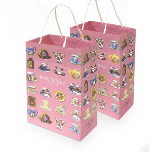 Venta al por mayor de color rosa claro Bolsas de papel rosa con estampado colorido Bolsas de compras Decoración Bolsas de Almuerzo - Product Image 1