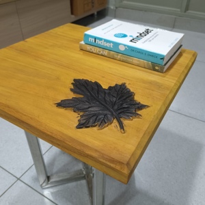 Modern <b>Wooden</b> Side Table With Leaf Inlay Contemporary Design Living Room Furniture Durable Metal Legs - Product Image 2