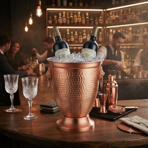 Enfriador de Vino de Cobre Martillado, Cubitera Redonda de Diseño Clásico, Enfriador de Bebidas Metálico Hecho a Mano para Fiestas, Bares, Hoteles y Decoración del Hogar - Product Image 5