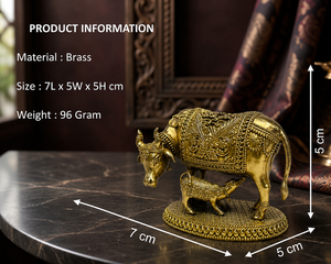 Pure Brass Cow and Calf Idol 7 x 5 x 5 cm, 100% Brass Gau Mata Murti for Puja, Temple Decor, Spiritual Gift, Housewarming - Product Image 3