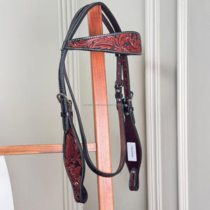 Custom Western Horse Headstall Rich Brown Hand Tooled cuero de vaca banda para cejas con correas ajustables y diseño de tallado floral - Product Image 6