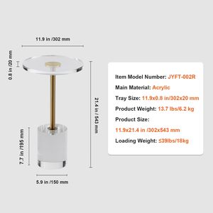 Tavolino da Caffè in Acrilico con Base Solida 11,9 x 11,9 Pollici, Altezza 21,4 Pollici, con Piano Trasparente - Product Image 5