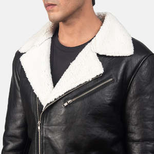 Men's Genuine <b>Leather</b> <b>Biker</b> <b>Jacket</b> With Faux Fur Lining Zipper Closure Winter Wear Slim Fit Moto Style Black - Product Image 4