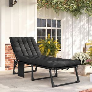 Sdraio Pieghevole da Esterno con Schienale a 5 Posizioni, Cuscino e Tasca Laterale Resistente alle Intemperie per Prendere il Sole a Bordo Piscina, Nera - Product Image 2