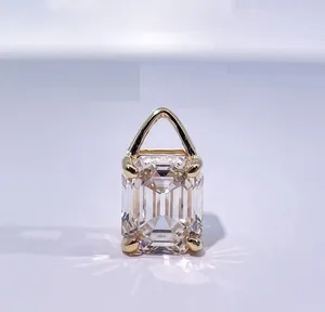 <b>Solid</b> 14K Yellow <b>Gold</b> Moissanite Solitaire Wedding <b>Pendant</b> Emerald Cut VVS1 2 CT - Product Image 1