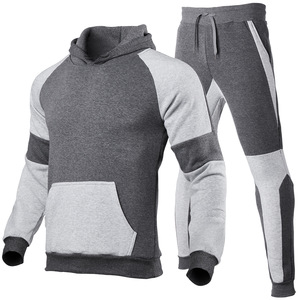 Ensemble de survêtement gris pour homme avec blocs de couleur, sweat-shirt et pantalon long avec poches latérales, tenue décontractée d'automne - Product Image 1