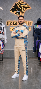 REXFIT <b>SPORTS</b> 2026 Custom Men’s Beige Nylon Tracksuit Set Full Zip Hooded <b>Jacket</b> and Pants Printed Panels Custom Sportswear - Product Image 2