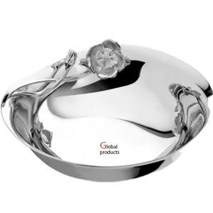 Tazón de servir de acero inoxidable con acabado plateado brillante y diseño floral para hoteles, restaurantes y bares - Product Image 1