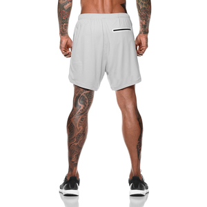 Shorts de course et de sport pour hommes, à séchage rapide, taille mi-haute, avec cordon de serrage, poches et logo avant, pour la musculation et l'entraînement des muscles - Product Image 2