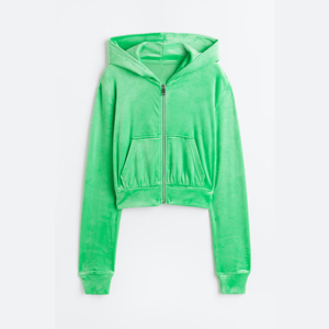 เสื้อฮู้ดซิปกำมะหยี่สีเขียวแบบครอป แขนยาว แฟชั่นสำหรับผู้หญิง รุ่นปี 2026 ผ้าฟลีซเนื้อนุ่ม สวมใส่สบาย เหมาะสำหรับฤดูหนาว สไตล์สตรีทแวร์ - Product Image 1