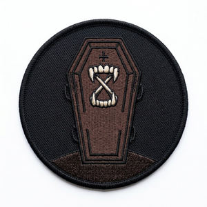 Parche Termoadhesivo Bordado de Calice Dorado con Murciélago Vampiro y Gótica Copa de Sangre, Insignia Redonda para Chaquetas y Bolsos, Venta al por Mayor, Lote Personalizado - Product Image 2