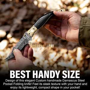 Cuchillo Plegable de Acero de Damasco SHARP POINT TRADES, Hoja de Pata de Oveja, Borde Recto, Apertura con Perilla, Diseño Artístico en Madera - Product Image 6