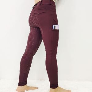 Pantalones de Montar a Caballo para Mujer, Color Borgoña, Multicolor, Ajustados, Largos, con Bolsillos, de Poliéster/Nailon, de Secado Rápido, con Diseño de Parches - Product Image 1