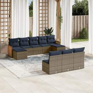 D0100X3MU0X Set Divano da Giardino in Polyrattan Grigio con Cuscini, 10 Posti, Arredamento da Esterno, Design Contemporaneo con Pannelli in Teak - Product Image 3