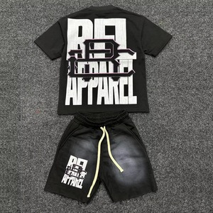 Conjunto de Camiseta y Pantalones Cortos de Moda Urbana para Hombre RFL APPAREL, Estampado de Calavera, 100% Algodón, Atuendo de Invierno con Capucha, Negro, Ecológico, Serigrafiado - Product Image 2