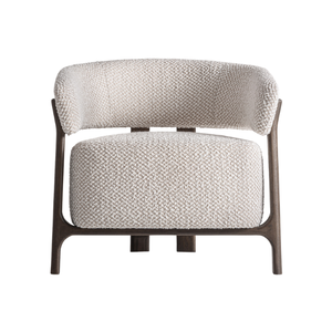 Scandinavian Lounge Chair Solid Teak Curved Open <b>Frame</b> Upholstered Soft Boucle Fabric Luxury Hotel Living Room Furniture - Product Image 3