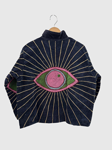 Veste à col mandarin brodée à la main avec motif géométrique, manches longues, style velours, design blouson pour adulte, idéale pour l'automne - Product Image 3