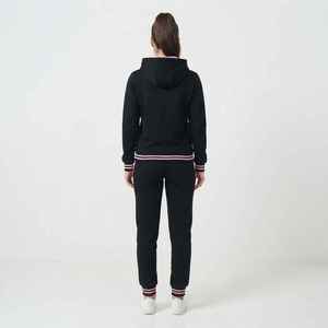 Women's Black <b>Pink</b> Color Blocked Hooded <b>Tracksuit</b> Set Full Sleeve Sporty Knitted 2-Piece Long Regular Fit All Seasons Wear - Product Image 2