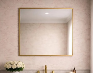 <b>Square</b> Shape Simple Gold Metal Frame <b>Mirror</b> Perfect For Public Washroom Hotel Room Elegant And Functional Wall Decor From India - Product Image 1