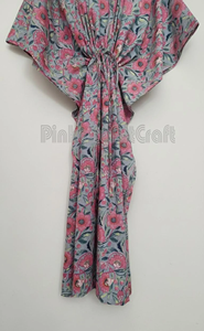 Vestido Kaftán de Algodón Floral Ecológico con Estampado Flocado, Kimono Largo Maxi, Bata de Noche, Ropa Casual para Resort, Maternidad India Natural - Product Image 3