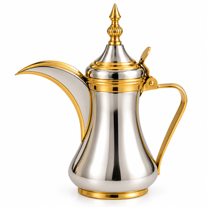 Middle Eastern Style Metal Coffee Pot With Gold Trim And Ornate Design For <b>Tea</b> And Coffee Serving - Product Image 2
