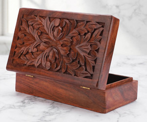 Classic Carved Wooden Jewelry <b>Box</b> Rectangle <b>Floral</b> Pattern Decorative <b>Storage</b> <b>Box</b> - Product Image 2