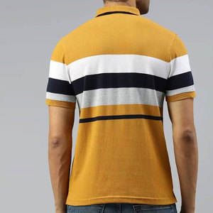 Camiseta Deportiva Transpirable de Algodón a Rayas para Hombre, Manga Corta, Diseño con Bloques de Color, Corte Regular Informal, Color Blanco Mostaza - Product Image 3