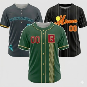 Camiseta de Béisbol Transpirable de Poliéster que Absorbe la Humedad, Manga Corta, con Patrón de Letras, Cierre Completo/Parcial con Botones, Antibacteriana - Product Image 1