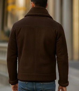 Men's Brown <b>Suede</b> Shearling Aviator <b>Jacket</b> - Handmade Winter Coat. - Product Image 3