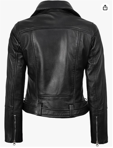 <b>Womens</b> Tan Genuine Leather Slim Fit Biker <b>Jacket</b> Asymmetrical Zip Solid Embossed Premium Quality Custom OEM Wholesale - Product Image 3