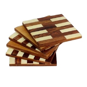 Set of 6 Elegant Lattice <b>Coasters</b> Mango Wood Resin Felt Silicone <b>Cork</b> Slate Holder for India Desk Kitchen for Christmas Holidays - Product Image 1