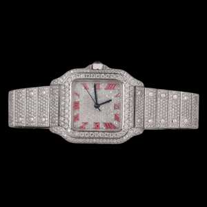 Reloj Digital de Lujo para Hombre, Esfera Roja con Números, Gemas y Piedras con Corte Brillante, Correa de Cuero, Acero Inoxidable, Zafiro, 46 mm, Estilo Hip Hop - Product Image 1
