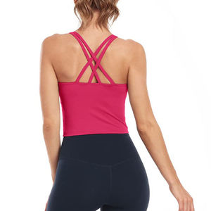 Soutien-gorge de sport gris pour femme, dos nageur, col ras du cou, sans coutures, pour yoga et entraînement, maintien moyen, respirant, couleur unie, vêtement de sport - Product Image 5
