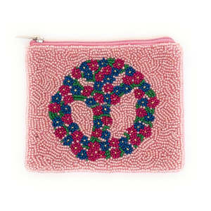 Pochette artisanale unisexe portable personnalisée USA avec motif floral perlé et signe de la paix, à sequins et fermeture éclair, tendance, pour festivals d'été, voyages et cadeaux - Product Image 2