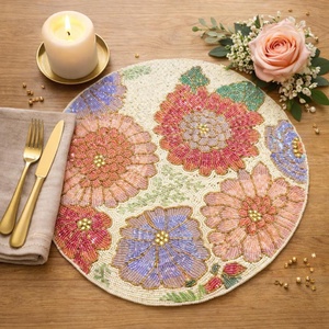 Decorative Handmade <b>Beaded</b> Embroidery <b>Placemats</b> Elegant Dining Table Accessories for Restaurant Hotel Home and Events - Product Image 3