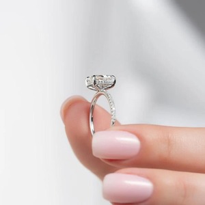 Moissanite Halo Engagement <b>Ring</b> Emeral Cut Wedding Band White Gold Color Plated Jewelry for Women - Product Image 4