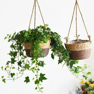 Pot suspendu en jonc de mer tressé fait main, style bohème, panier à fleurs rustique avec cordelette pour usage intérieur et extérieur - Product Image 3