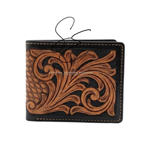 Handmade <b>Tooled</b> <b>Leather</b> Bifold Wallet Men Western Floral Carved Genuine <b>Leather</b> Slim Card Holder Wallet - Product Image 2