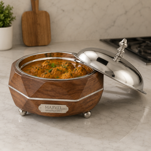 Premium Wooden Insulated Casserole with Stainless Steel Inner Bowl and Mirror Finish Lid Luxury Hot <b>Food</b> <b>Server</b> Luxury Wooden - Product Image 2